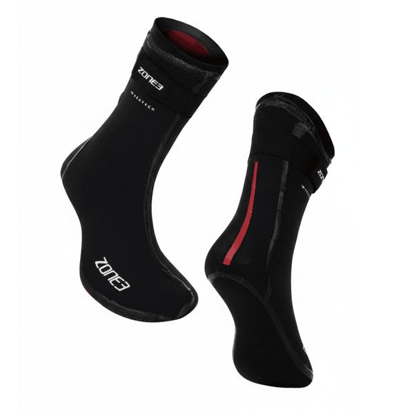 Zone3 Heat-Tech Swim Socks – Black / Silver / Red