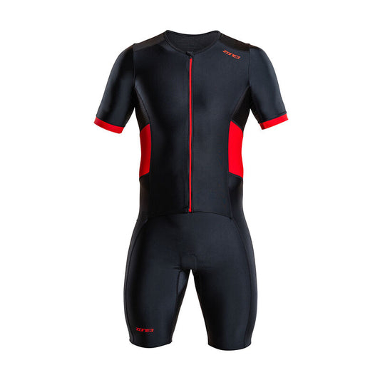 Zone3 Men's Activate Short Sleeve Full Zip Trisuit, Black/Red