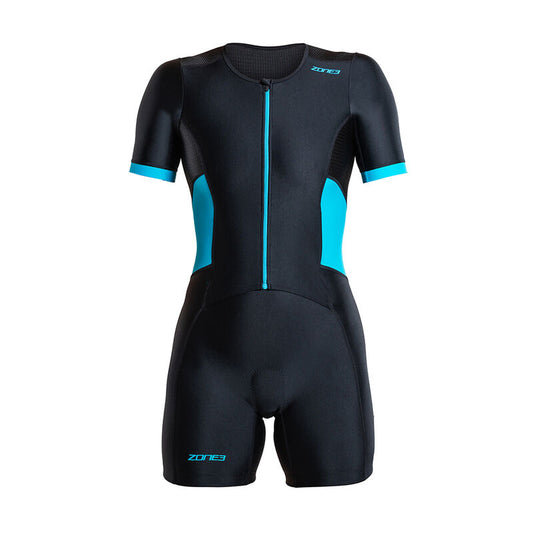 Zone3 Women's Activate Short Sleeve Full Zip Trisuit – Black / Turquoise